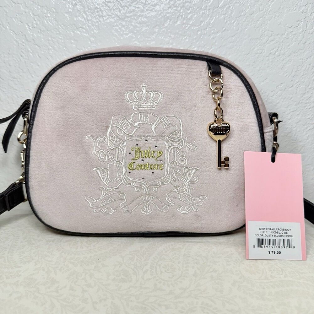 NWT Juicy Couture Juicy For All Crossbody Bag Pink Velour Y2K 2000s Style - Picture 2 of 13